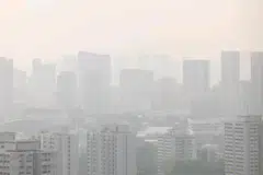 Jerebu kelihatan di udara di kawasan Clementi Avenue 3 pada 9.35 pagi, 26 Mac.