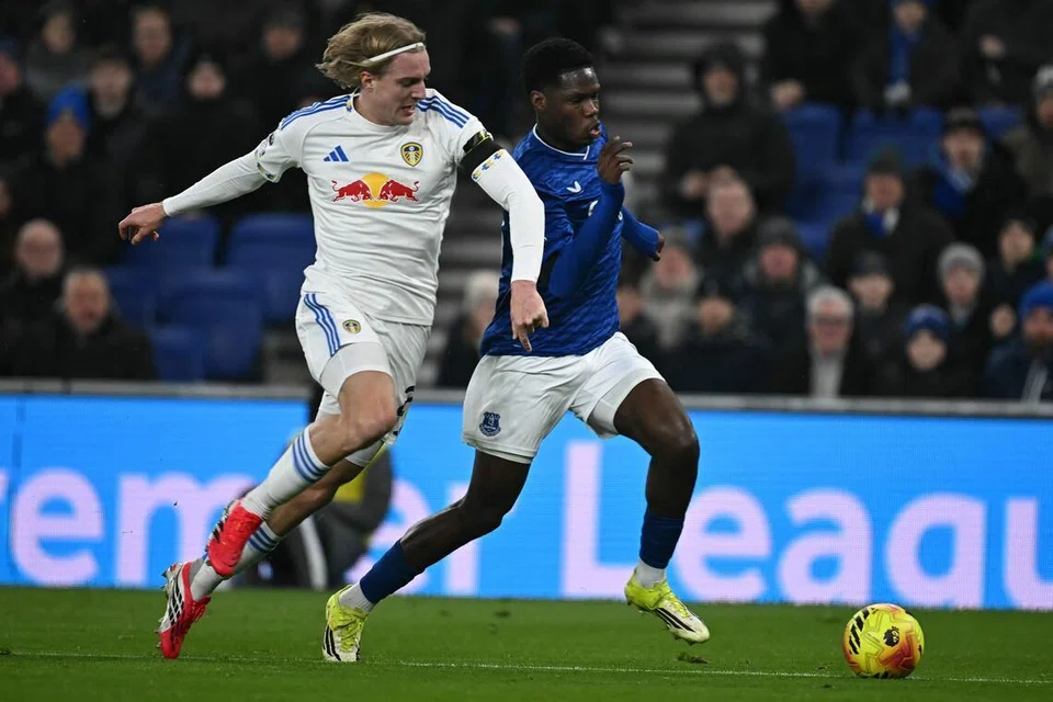 bola sepak, Liga Perdana England (EPL), penyerang Everton, Thierno Barry, jaringkan gol penyamaan, kutip satu mata, seri 1-1 menentang Leeds United, Stadium Hill Dickinson, 26 Januari
