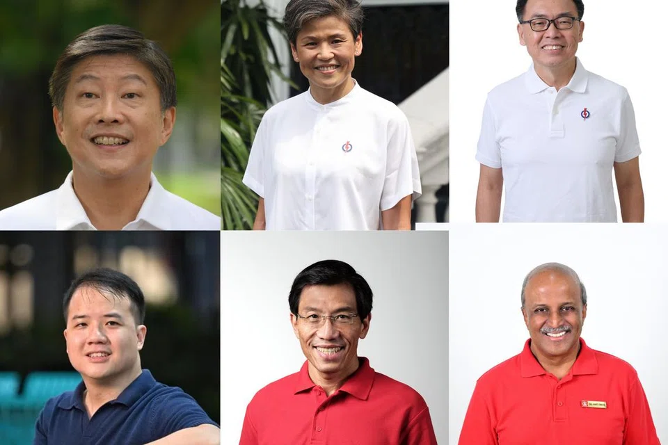 Calon-calon di SMC yang dijangka jadi tumpuan: (Atas, dari kiri) Encik Ng Chee Meng (PAP – Jalan Kayu), Cik Poh Li San (PAP – Sembawang West), Encik Henry Kwek (PAP – Kebun Baru); (Bawah, dari kiri) Encik Andre Low (WP – Jalan Kayu), Dr Chee Soon Juan (SDP – Sembawang West), Dr Paul Tambyah (SDP – Bukit Panjang). 