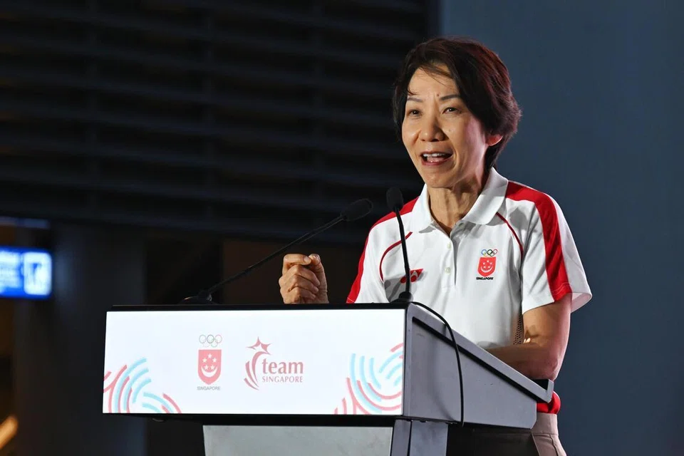 Menteri Kemampanan dan Sekitaran, Cik Grace Fu, yang juga Presiden Majlis Olimpik Kebangsaan Singapura (SNOC).