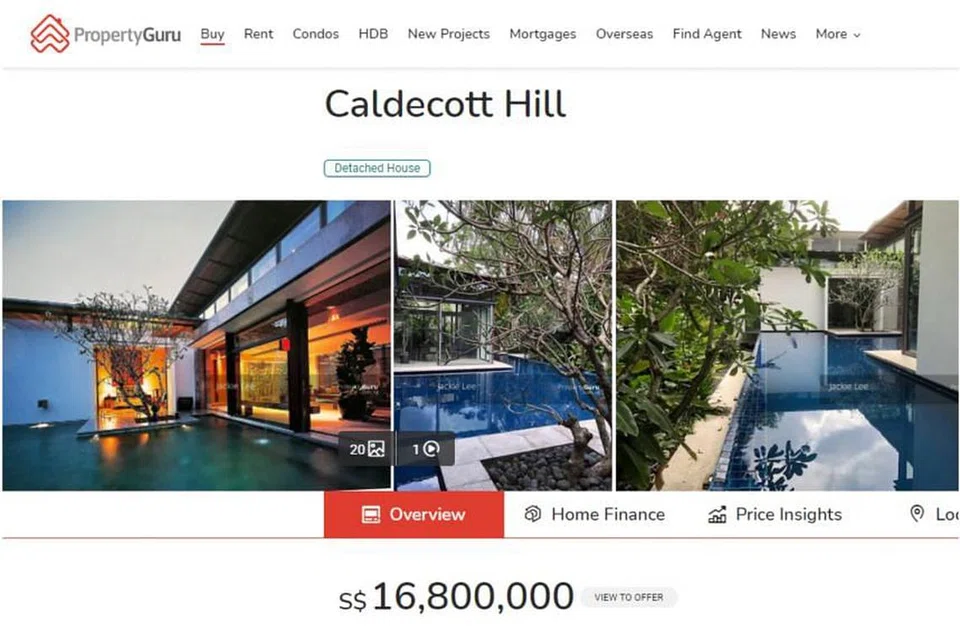Banglo dengan keluasan 9,888 kaki persegi milik Encik dan Cik Lee mahu dijual pada harga $16.8 juta. - Foto TANGKAP LAYAR PROPERTYGURU.COM.SG