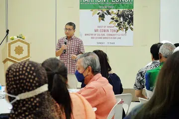 KEHARMONIAN KAUM BUKAN SEKADAR SLOGAN: Encik Edwin Tong berkata keharmonian sosial perlu sentiasa dipersoal supaya ia boleh terus diperbaiki dan kekal relevan, serta diamalkan setiap warga Singapura. - Foto BH oleh KHALID BABA