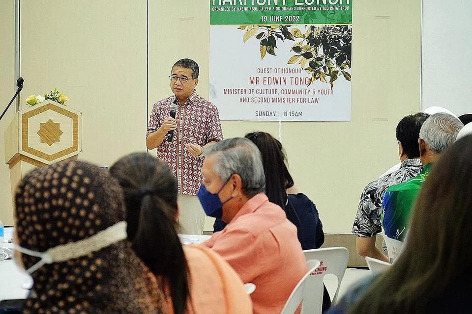 KEHARMONIAN KAUM BUKAN SEKADAR SLOGAN: Encik Edwin Tong berkata keharmonian sosial perlu sentiasa dipersoal supaya ia boleh terus diperbaiki dan kekal relevan, serta diamalkan setiap warga Singapura. - Foto BH oleh KHALID BABA
