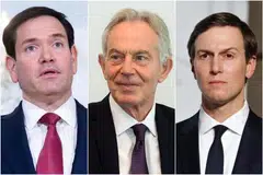 Antara individu yang disenaraikan dalam Lembaga Keamanan untuk menyelia pentadbiran sementara Gaza ialah (dari kiri) Setiausaha Negara Amerika, Encik Marco Rubio; mantan Perdana Menteri Britain, Encik Tony Blair; dan menantu Encik Trump, Encik Jared Kushner.