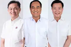PAP dijangka menggantikan tiga daripada lima pengerusi cawangan Aljunied parti itu: (Dari kiri) Encik Kenny Sim, Encik Shamsul Kamar, dan Encik Victor Lye.