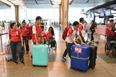 SUKAN PARA ASIA: Kumpulan terakhir atlit Singapura yang bakal beraksi di Sukan Para Asia di Lapangan Terbang Changi sebelum ke Jakarta pada 4 Oktober 2018.