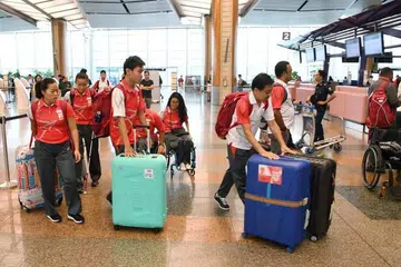 SUKAN PARA ASIA: Kumpulan terakhir atlit Singapura yang bakal beraksi di Sukan Para Asia di Lapangan Terbang Changi sebelum ke Jakarta pada 4 Oktober 2018.