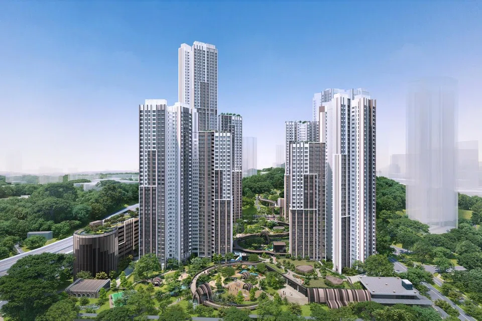 Lakaran artis bagi pembangunan perumahan awam baru setinggi 60 tingkat yang akan dibina di Pearl’s Hill, berhampiran stesen MRT Outram Park dan di kaki bukit Pearl’s Hill City Park.