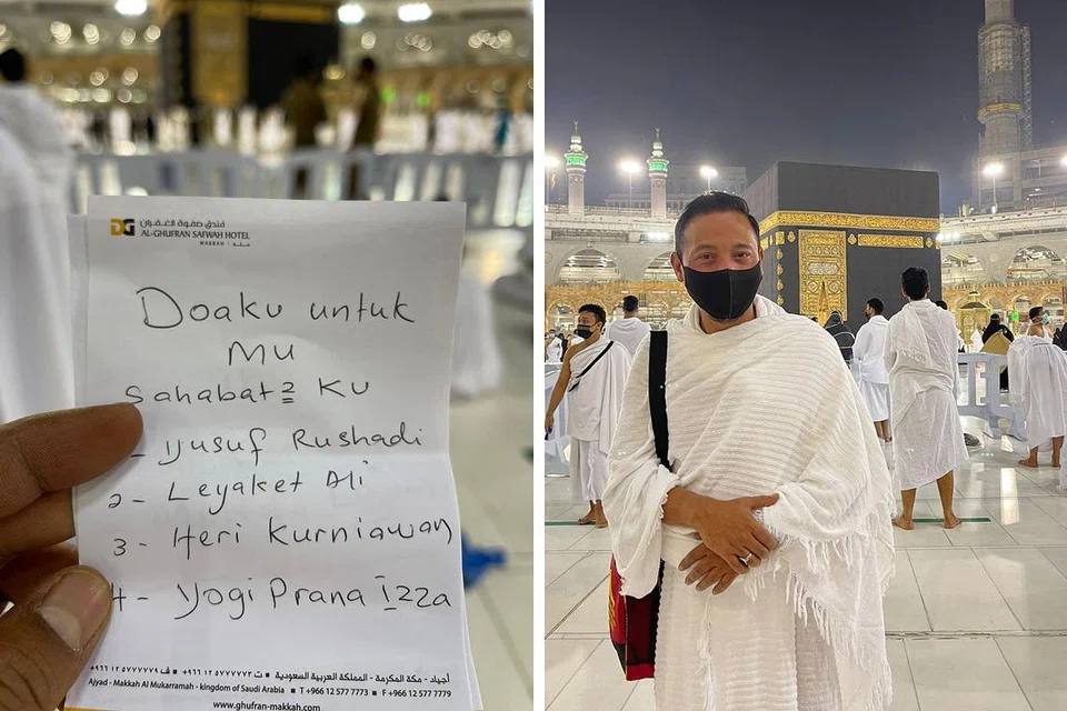 SEMPAT DOAKAN SAHABAT: Dua hari sebelum kematian beliau di Makkah, dikatakan akibat serangan jantung, Ustaz Jalaluddin Hassan mengirim kepada Ustaz Dr Leyaket Ali gambar beliau di depan Ka'abah dan senarai nama sahabat yang Allahyarham doakan. - Foto-foto ihsan LEYAKET ALI MOHAMED OMAR
