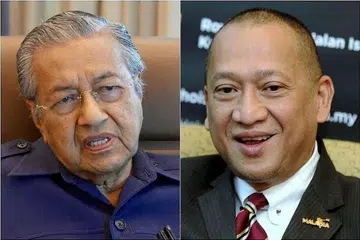 Datuk Seri Nazri (kanan) meminta Dr Mahathir bertanding di kawasan Perak dalam pilihan raya umum akan datang. Dr Mahathir berkata beliau tidak akan bertanding di sembarang kawasan undi dan mereka harus mengadakan perdebatan sebagai ganti. 