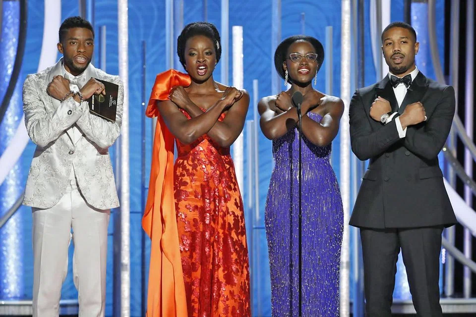 WAKANDA FOREVER: Pelakon filem 'Black Panther' menyerikan Anugerah Golden Globe ke-76 - (dari kiri) Chadwick Boseman, Danai Gurira, Lupita Nyong'o dan Michael B. Jordan. Filem tersebut mencipta sejarah sebagai filem Marvel bertema adiwira yang pertama dicalonkan dalam kategori Filem Terbaik Oscar. - Foto REUTERS