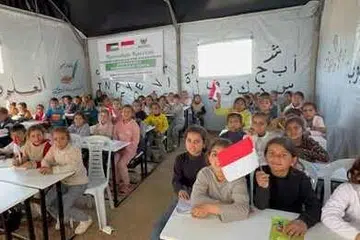 Para pelajar Palestin begitu teruja dengan kemudahan bilik darjah dalam tujuh buah khemah yang didirikan oleh Badan Amil Zakat Nasional (Baznas) Indonesia di Gaza.  