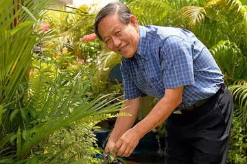 GURU PERINTIS: Cikgu Jumaat meluangkan masa berkebun di rumahnya di Telok Kurau. - Foto M.O. SALLEH