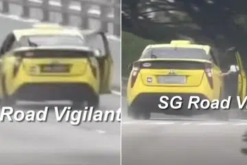 Dalam rakaman video yang dimuat naik di halaman Admin SGRV, sebuah teksi kuning dilihat bergerak di laluan paling kanan sebuah jalan dengan pintu sisi pemandunya terbuka.