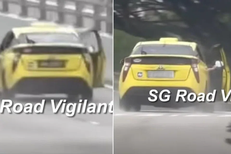 Dalam rakaman video yang dimuat naik di halaman Admin SGRV, sebuah teksi kuning dilihat bergerak di laluan paling kanan sebuah jalan dengan pintu sisi pemandunya terbuka.