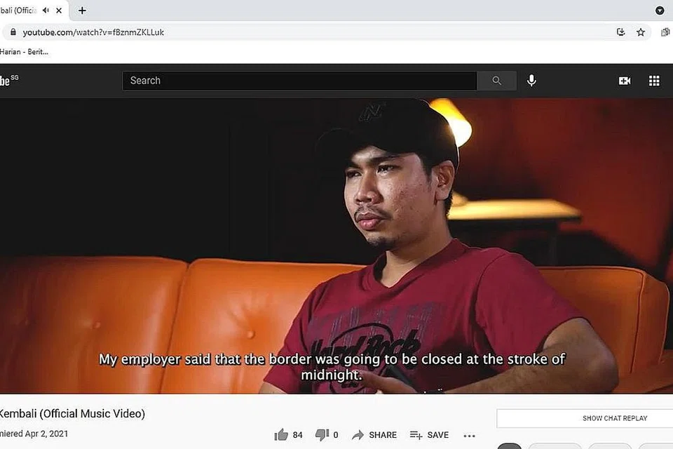 PERKONGSIAN RASA SEDIH: Seorang pekerja Malaysia di Singapura yang terpisah daripada keluarga di seberang sewaktu pandemik menceritakan pengorbanan dan pengubahsuaian hidup yang perlu dibuat.- Foto tangkap layar YOUTUBE AJ MUSIC 