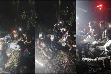 Tiga beranak terselamat selepas kereta dinaiki mereka terbabas ke dalam gaung di Gunung Inas, Baling, Kedah, dan dibantu anggota Jabatan Bomba dan Penyelamat Malaysia pada 25 April.