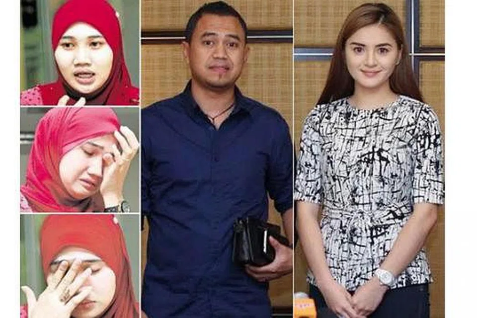 CINTA TIGA SEGI: Pelakon Hanez Suraya (kanan) dikecam hebat gara-gara tindakannya yang dikatakan merampas suami Nurliyana Abdul Manan (bertudung), Romie Razin Adilha. - Foto MSTAR
