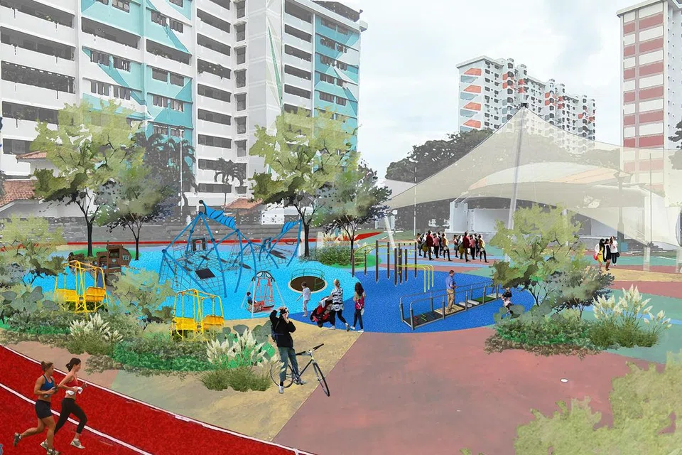 Gambaran artis bagi PlayHub dekat Blok 135 dan 138 di Bedok North Street 2.