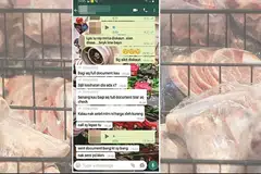 PEGAWAI ATASAN: Tangkapan skrin mesej WhatsApp antara seorang ejen dan seorang pegawai mengenai transaksi untuk tidak mempedulikan undang-undang dan membenarkan kontena daging untuk keluar dari pelabuhan tanpa masalah. - Foto-foto NST 