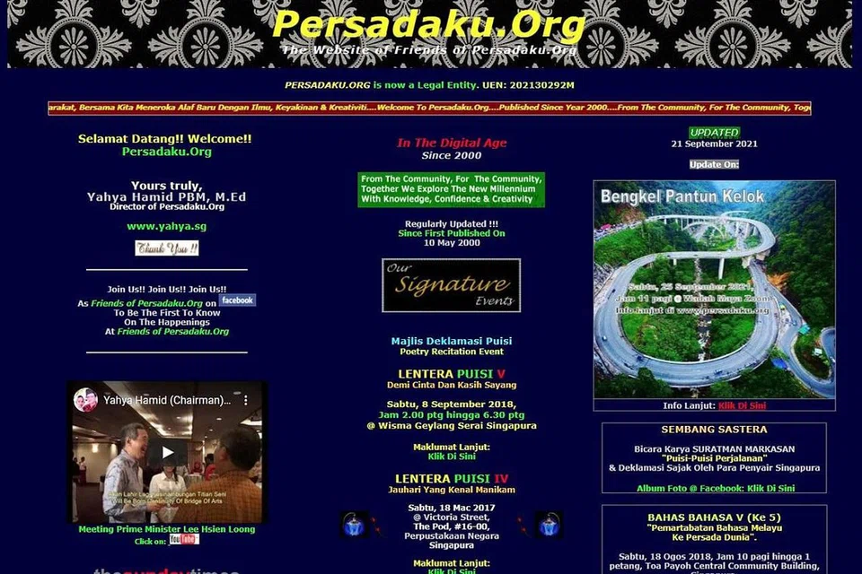 PERSADAKU.ORG DIKENALI MENERUSI PENGANJURAN ACARA KEBAHASAAN, PERSURATAN DAN BUDAYA: RAKAMAN DUA DEKAD: Laman rasmi Persadaku.org merakamkan pelbagai acara kebahasaan, kebudayaan dan kesenian Melayu yang dianjurkan Encik Yahya Hamid sejak tahun 2000. - Foto IHSAN PERSADAKU.ORG 