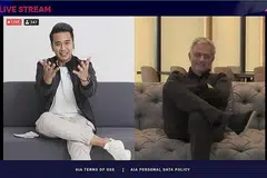 HADAPI 'SERANGAN' SINGAPURA: Pengurus pasukan Tottenham Hotspur, Jose Mourinho (kanan) mengambil bahagian dalam sidang maya anjuran AIA Singapore pada 25 Mac lalu, yang menyentuh tentang kesejahteraan mental. Beliau menjawab soalan yang dikemukakan hos Joakim Gomez (kiri) dan warga Singapura lainnya. - Foto THE NEW PAPER