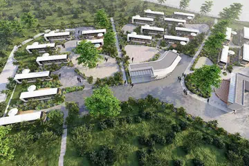 Lakaran artis bagi resort baru dekat Changi Village yang akan memberi suntikan baru kepada bas awam yang telah tamat perkhidmatannya.