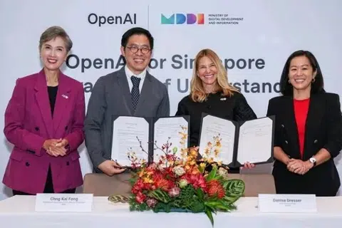 Pada 20 Mei Kementerian Penerangan dan Pembangunan Digital (MDDI) telah memeterai Memorandum Persefahaman (MOU) dengan OpenAI dihadiri (dari kiri) Menteri Penerangan dan Pembangunan Digital, Cik Josephine Teo; Setiausaha Tetap MDDI (Pembangunan Digital dan Maklumat), Encik Chng Kai Fong; Ketua Pegawai Hasil OpenAI, Cik Denise Dresser; dan Ketua Dasar Awam OpenAI Asia Tenggara, Cik Sandy Kunvatanagarn.  Temasek akan terus meninjau peluang pelaburan dalam beberapa trend sekular seperti kecerdasan buatan (AI).
