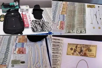 Sebuah kereta, gergaji bulat dan pelbagai jenis barang kemas, serta wang tunai dalam pelbagai mata wang berjumlah lebih $18,000 telah ditemui daripada tiga lelaki itu pada 11 Mei.