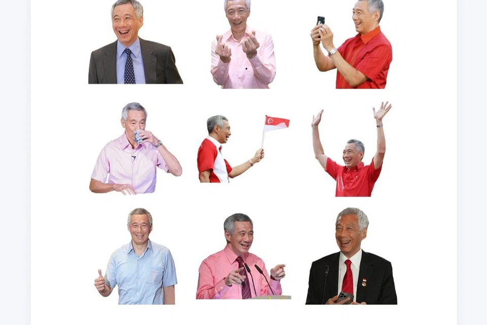 PELEKAT DITERBIT: Sebanyak 12 pelekat atau ‘sticker’ Perdana Menteri, Encik Lee Hsien Loong, dalam talian boleh didapati untuk pengguna WhatsApp dan Telegram.