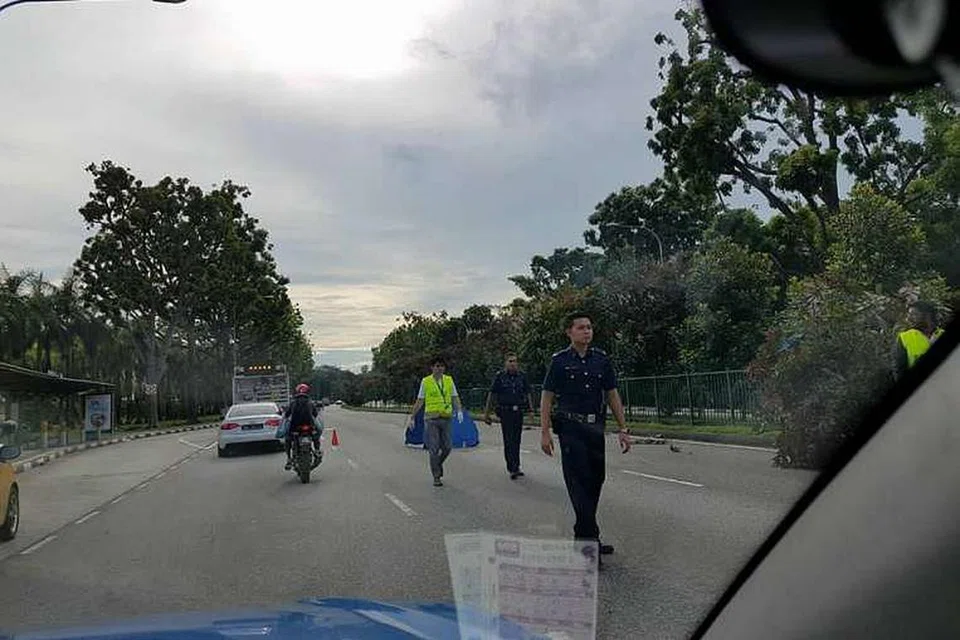 Sebuah khemah biru dilihat di tempat kemalangan di Ekspreswe West Coast pada pagi Rabu (23 Nov). 