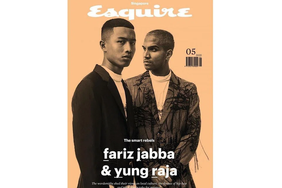 'RAPPER' HEBAT SG: Fariz Jabba (kiri) dan rakannya Yung Raja adalah wajah 'rapper' muda yang dipilih menghiasi majalah lelaki berprestij, Esquire Singapore, bulan lalu. Kedua-duanya menjadi pilihan label rakaman Amerika, Def Jam Asia Tenggara, yang mula melihat rantau ini sebagai hab 'rapper' bermutu. - Foto ESQUIRE SINGAPORE