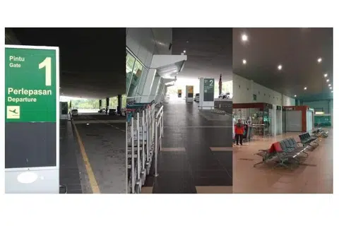 KOSONG: Tempat meja daftar masuk, tempat bagasi dan kaunter lain di Lapangan Terbang Antarabangsa Melaka (LTAM) di Batu Berendam  kosong sejak Ogos.