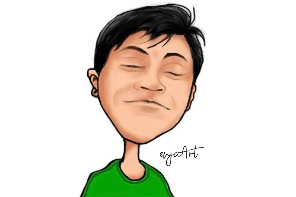 MAHIR MELUKIS: Pelawak dan pemuzik Hamzah Adon, gigih gilap kemahiran melukis kartun wajah sendiri dan beberapa artis lain (gambar atas). - Foto ihsan HAMZAH ADON