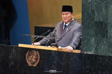 Presiden Indonesia Prabowo Subianto berucap pada Persidangan Peringkat Tinggi mengenai Penyelesaian Damai Isu Palestin dan Pelaksanaan Penyelesaian Dua Negara yang berlangsung di ibu pejabat PBB, New York pada 22 September.