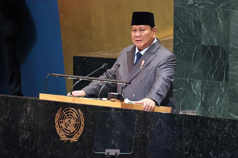 Presiden Indonesia Prabowo Subianto berucap pada Persidangan Peringkat Tinggi mengenai Penyelesaian Damai Isu Palestin dan Pelaksanaan Penyelesaian Dua Negara yang berlangsung di ibu pejabat PBB, New York pada 22 September.