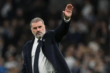 UCAP TERIMA KASIH: Ange Postecoglou melambai kepada penyokong selepas perlawanan Tottenham Hotspur menentang Fulham pada Selasa, yang menyaksikan pasukannya menang 2-0.