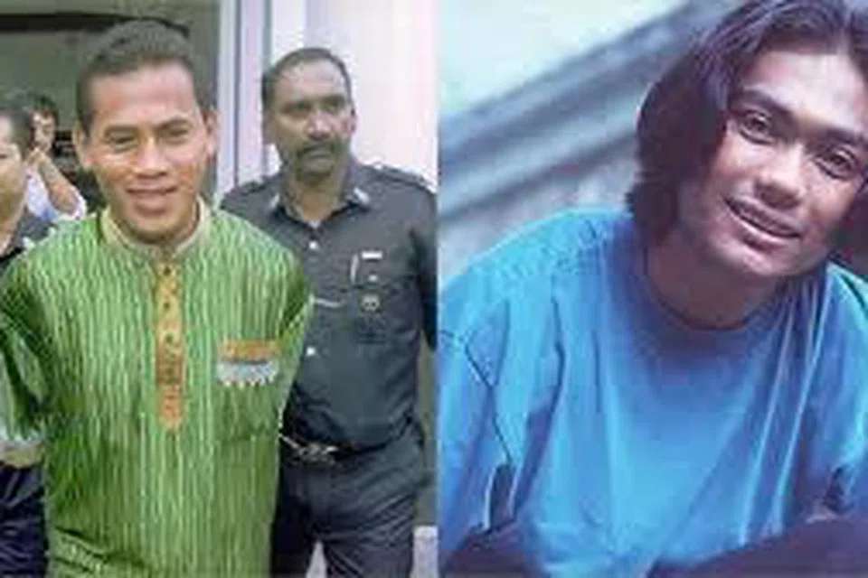PINDA HUKUMAN: Bekas anggota polis, Mohamed Ya’cob Demyati, 57 tahun (kiri) yang dikenakan hukuman penjara sepanjang hayat pada 2000, dibebaskan pada Khamis, selepas Mahkamah Persekutuan meminda hukuman kepada penjara 33 tahun. Mohamed Ya’cob dijatuhi hukuman selepas didapati bersalah dalam kes pembunuhan Sabi’ul Malik Shafie atau Along (kanan), vokalis kumpulan Spoon yang popular pada era 90-an.