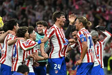 Pemain Atletico Madrid meraikan kejayaan ke separuh akhir Liga Juara-Juara selepas perlawanan menentang Barcelona di Stadium Metropolitano, Madrid, pada 14 April 2026.