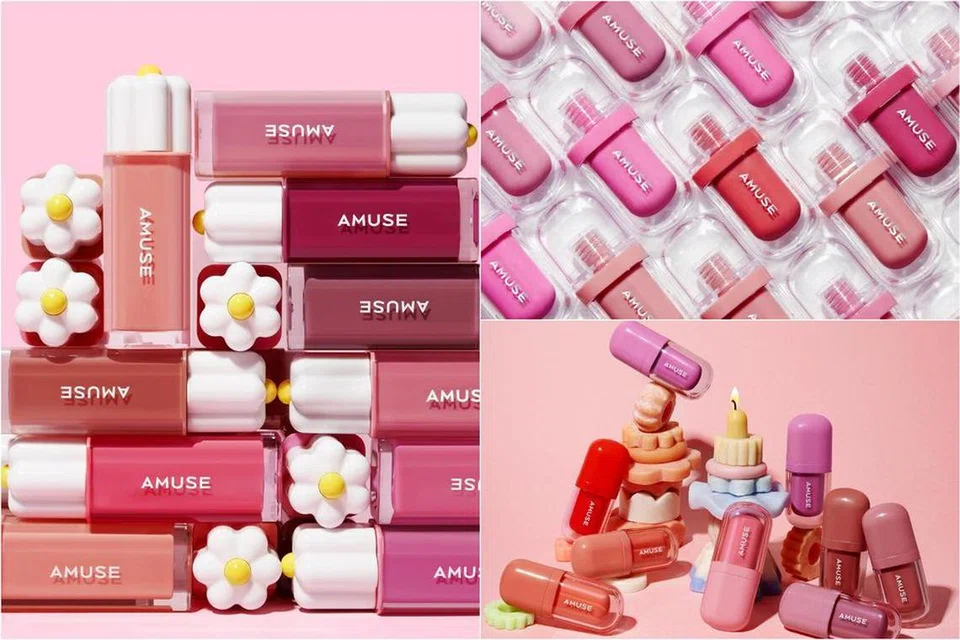 (Después del reloj giratorio desde la izquierda) Amuse Dew Tint, entretenida gelatina y tinte entretenido.