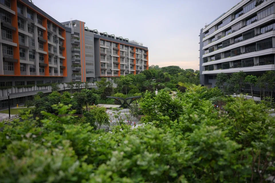 Menara Penjagaan Jangka Panjang di Kampus Woodlands Health (kiri) dan Pusat Perubatan (kanan).