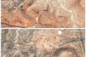 Gambar gabungan menunjukkan imej satelit pintu masuk terowong di Pusat Penyelidikan Teknologi Nuklear Isfahan di Iran, sebelum dan selepas diserang oleh tentera udara Amerika Syarikat yang berlaku di tengah-tengah konflik Iran-Israel, pada 20 Jun 2025.
