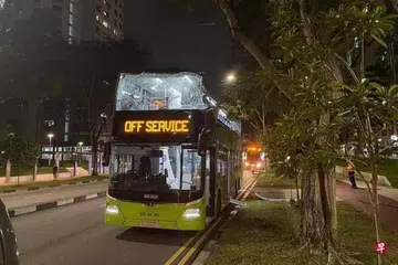 BUMBUNG ROSAK: Bahagian bumbung bas 88 musnah setelah ia dilaporkan melanggar dahan pokok dalam kejadian di Bishan Street 22 menghala Bishan Street 24 pada 22 November.