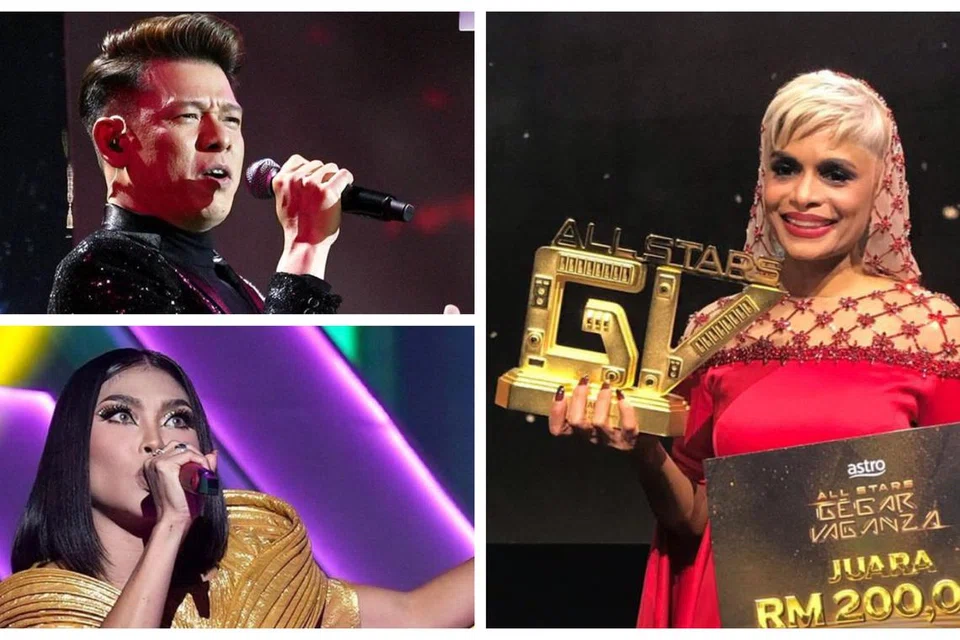 TIGA YANG TERBAIK: Jaclyn Victor (kanan) buktikan kegemilangannya sekali lagi untuk menjuarai All Stars Gegar Vaganza (ASGV) disusuli Hady Mirza (kiri, di atas) di tempat kedua dan Nikki Palikat di tempat ketiga.