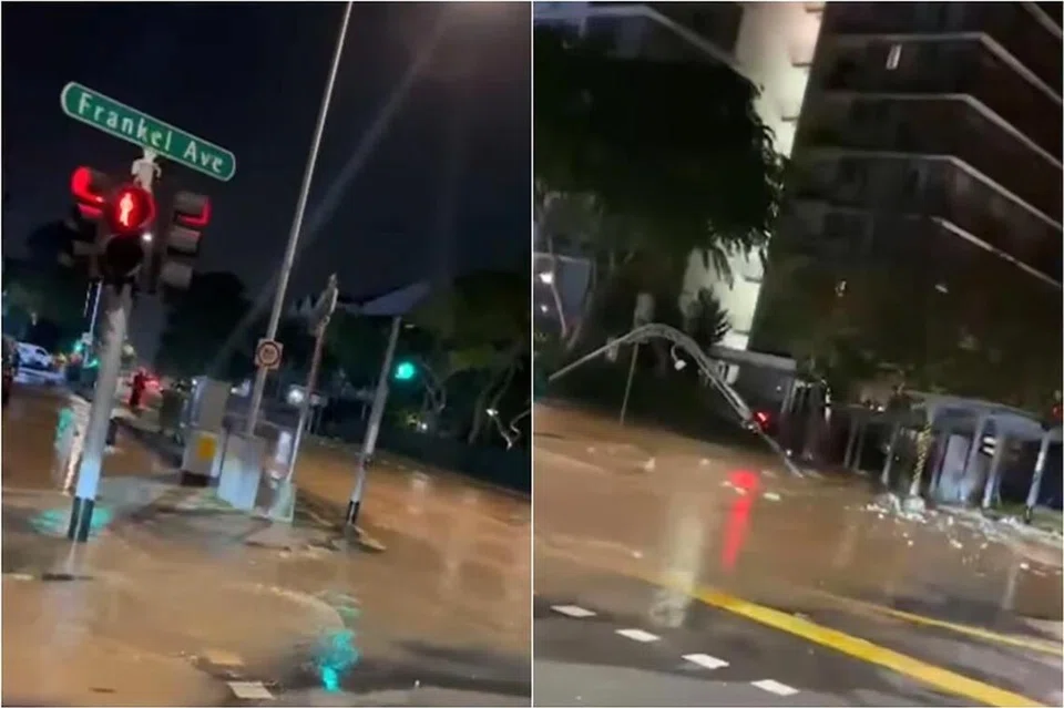 JALAN BANJIR: Sebuah video yang dimuat naik di TikTok pada 12 Oktober menunjukkan Changi Road dilimpahi air berwarna coklat.