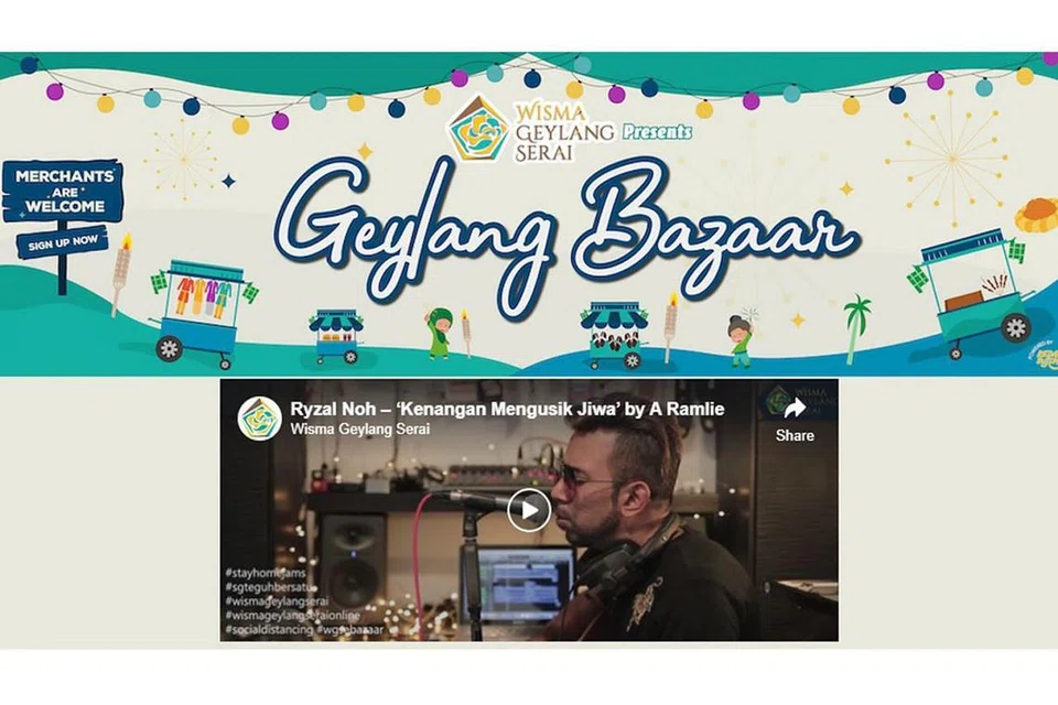 GEYLANG BAZAAR: Bazar elektronik ini dianjurkan Wisma Geylang Serai. Selain membeli pakaian, makanan dan produk makanan dapur, mereka yang melayari laman ini juga boleh menikmati program dalam talian seperti video memasak dan nyanyian. - Foto FACEBOOK WISMA GEYLANG SERAI 