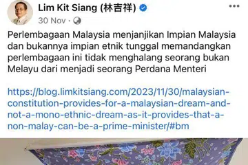 CETUS KONTROVERSI: Tangkap layar kenyataan veteran DAP, Tan Sri Lim Kit Siang, yang dikatakan mencetus kemarahan di kalangan orang Melayu Malaysia pada 30 November 2023.