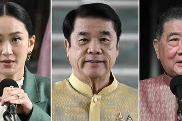Gabungan gambar menunjukkan (dari kiri) Perdana Menteri Thailand, Cik Paetongtarn Shinawatra yang khidmatnya kini digantung; Pemangku Perdana Menteri Thailand, Encik Suriya Jungrungreangkit dan Timbalan Perdana Menteri Thailand, Encik Phumtham Wechayachai.