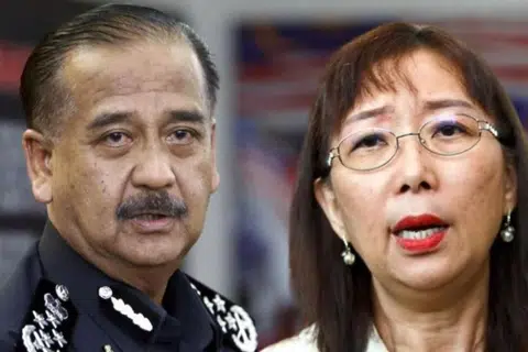 Ketua Polis Malaysia, Tan Sri Razarudin Husain (kiri), dan Naib Pengerusi Parti Tindakan Demokratik (DAP) merangkap Ahli Parlimen Seputeh, Cik Teresa Kok.