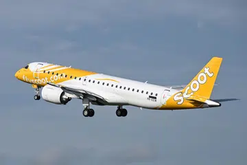 Scoot membuka tempahan bagi penerbangan ke Kertajati dan Melaka  menggunakan jet Embraer E190-E2 seperti ini.mulai 6 Ogos. 